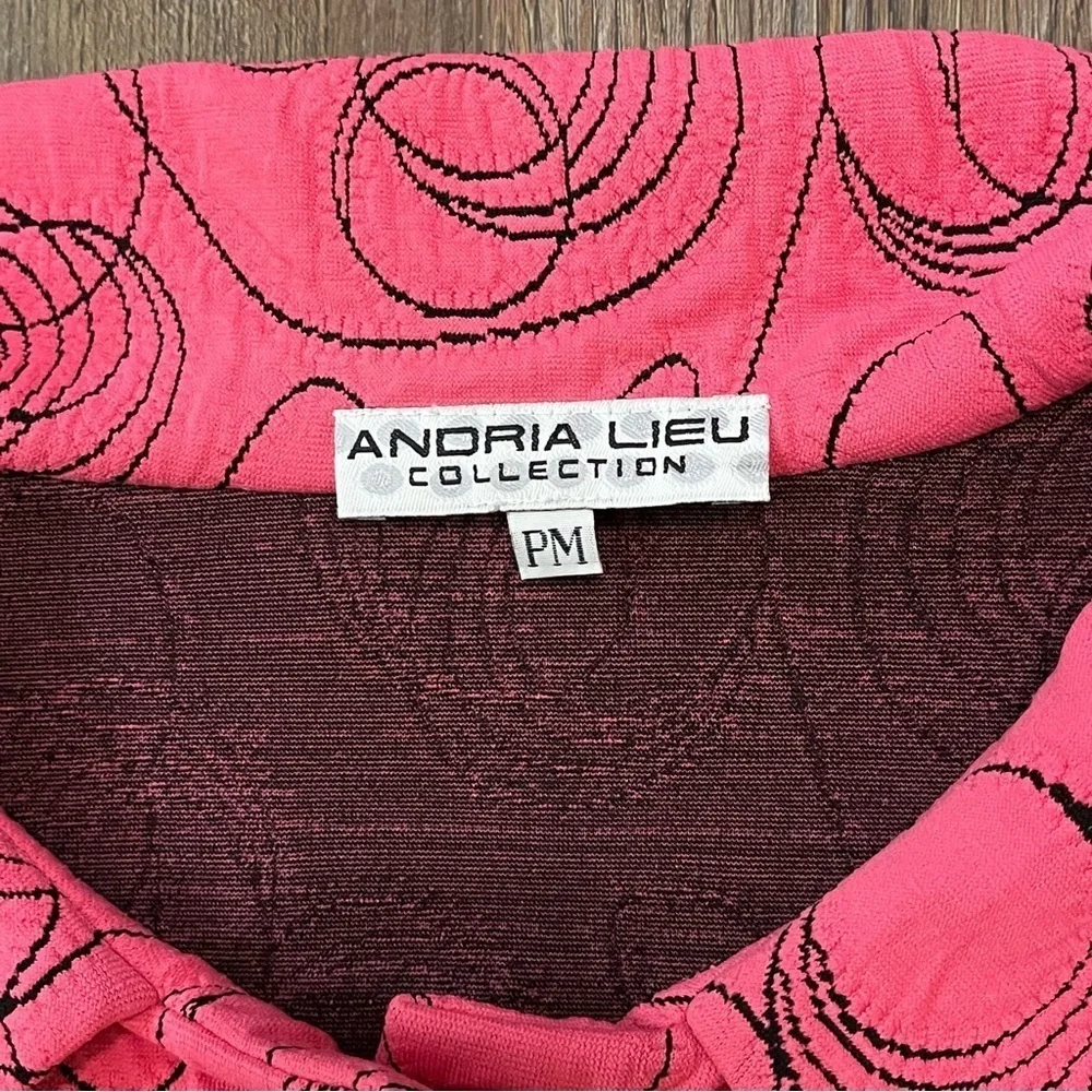 ANDRIA LIEU Francesca Jacket Sz Petite M Pink Black Embroidered Stretch‎ Buttons
